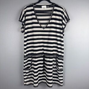 Calvin Klein Swim Cover-Up Women’s Large/XL Mesh White & Black Striped Pockets